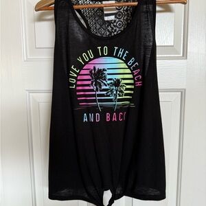Black Tank Top with Colorful Beach Graphic